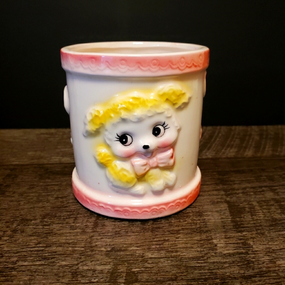 Kitschy Animal Planter Cup. Lamb. Bunny. Bear Club. 1960s Nursery.